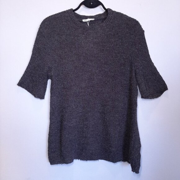 3/$20 Zara Oversized Ribbed Knit Short Sleeve Sweater Raw Hem Drop Shoulder - Picture 10 of 14